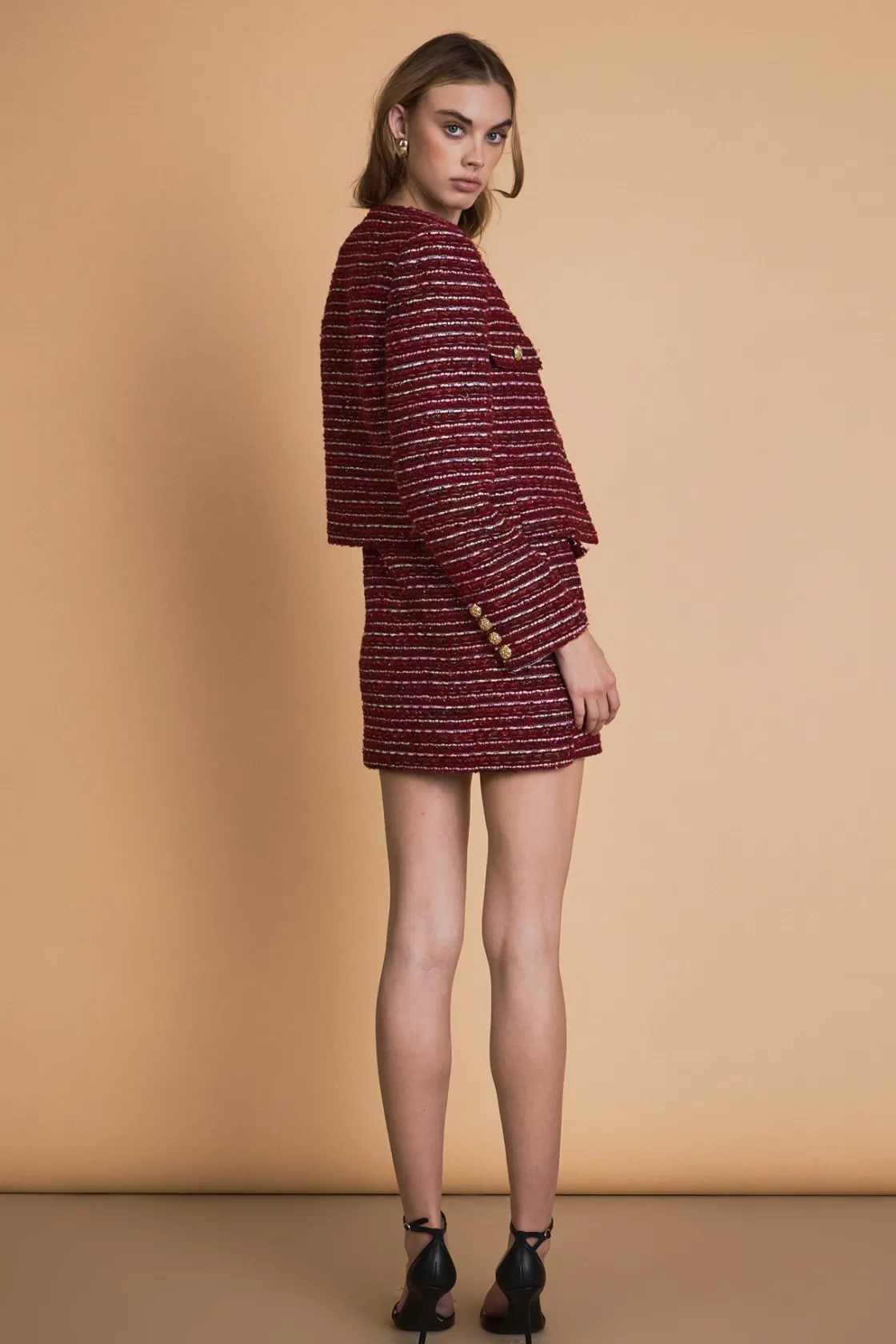 endless_rose__tweed_jacke_3-2.webp ENDLESS ROSE Matching Sets | Jackets & Coats*- Tweed Jacket with Gold Buttons CRANBERRY