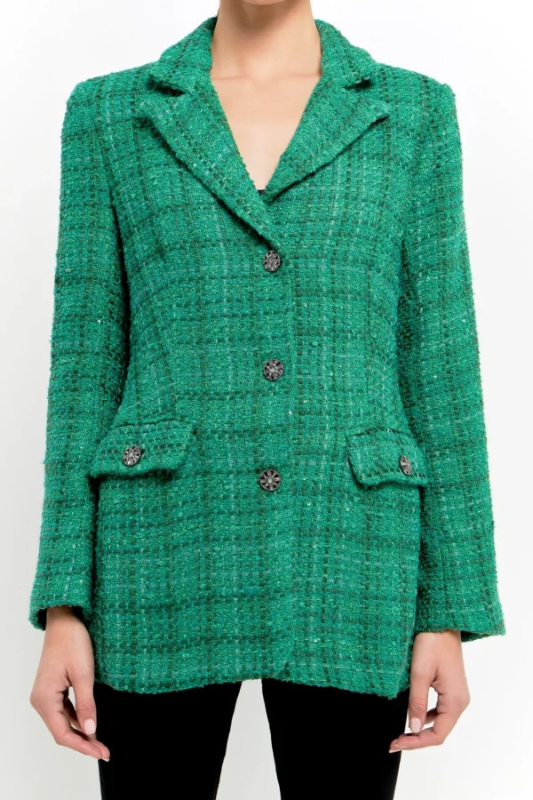 ENDLESS ROSE Jackets & Coats | Blazers*- Tweed 3pc Button Long Blazer GREEN