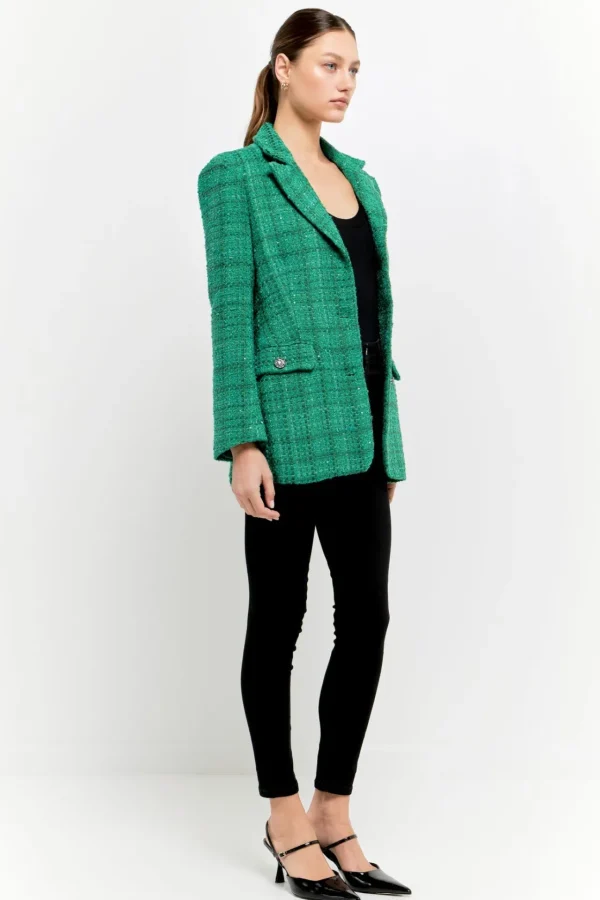 ENDLESS ROSE Jackets & Coats | Blazers*- Tweed 3pc Button Long Blazer GREEN