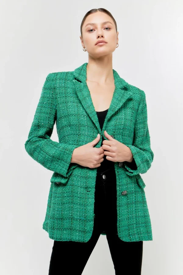 ENDLESS ROSE Jackets & Coats | Blazers*- Tweed 3pc Button Long Blazer GREEN