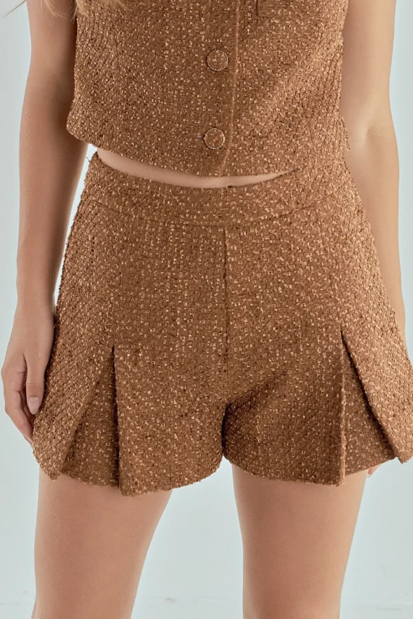 ENDLESS ROSE Matching Sets | Shorts & Skorts*- Tweed Pleated Shorts CAMEL