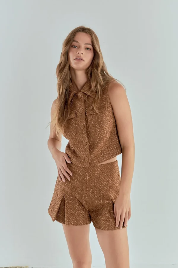 ENDLESS ROSE Matching Sets | Shorts & Skorts*- Tweed Pleated Shorts CAMEL
