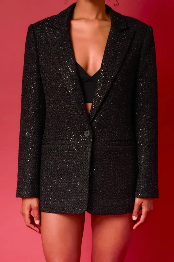 ENDLESS ROSE Matching Sets | Blazers*- Tweed Sequins Blazer BLACK