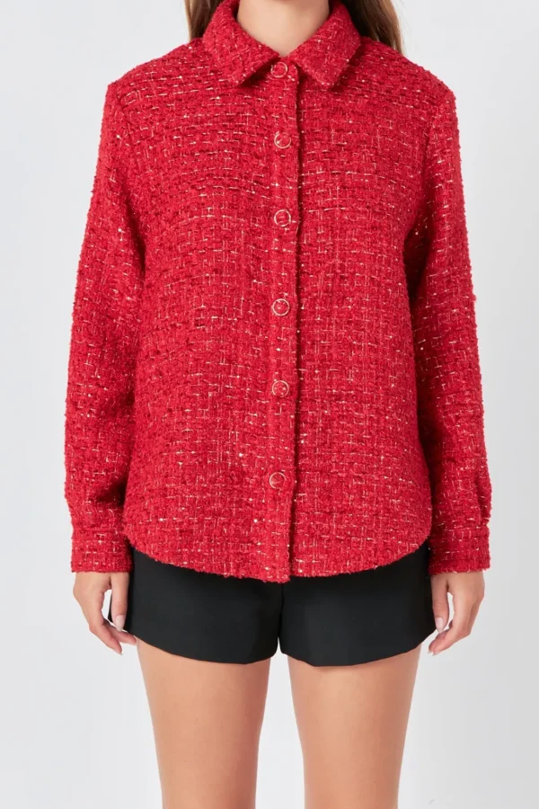 ENDLESS ROSE Matching Sets | Tops*- Tweed Shirt RED