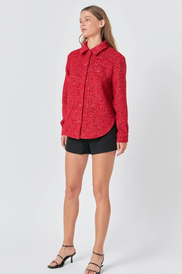 ENDLESS ROSE Matching Sets | Tops*- Tweed Shirt RED