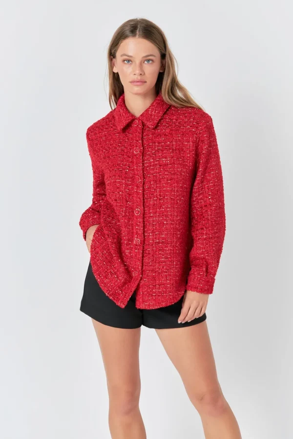 ENDLESS ROSE Matching Sets | Tops*- Tweed Shirt RED