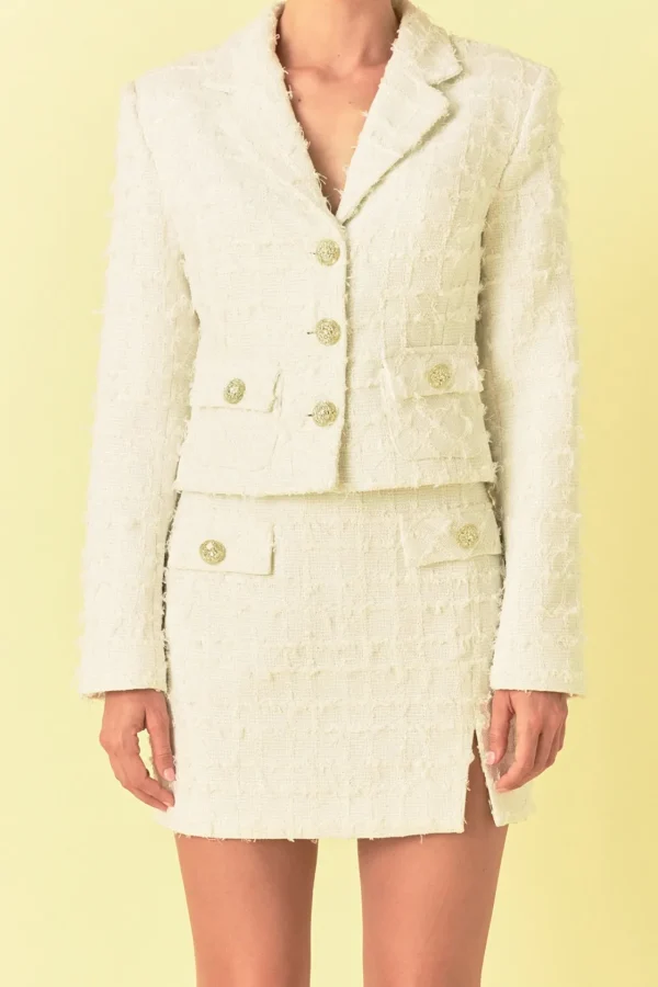 ENDLESS ROSE Matching Sets | Jackets & Coats*- Tweed Short Jacket WHITE