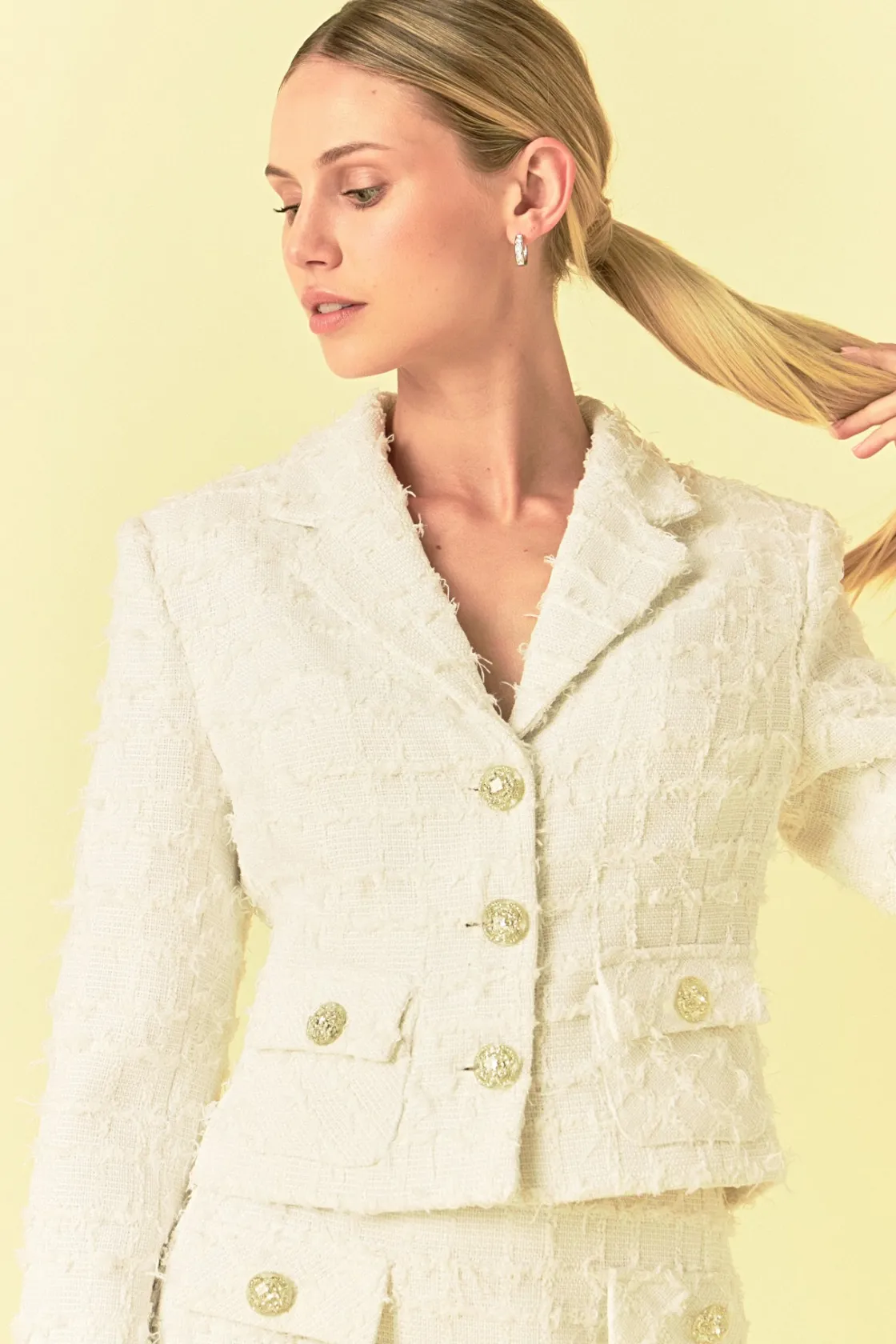 endless_rose__tweed_short_3-2.webp ENDLESS ROSE Matching Sets | Jackets & Coats*- Tweed Short Jacket WHITE