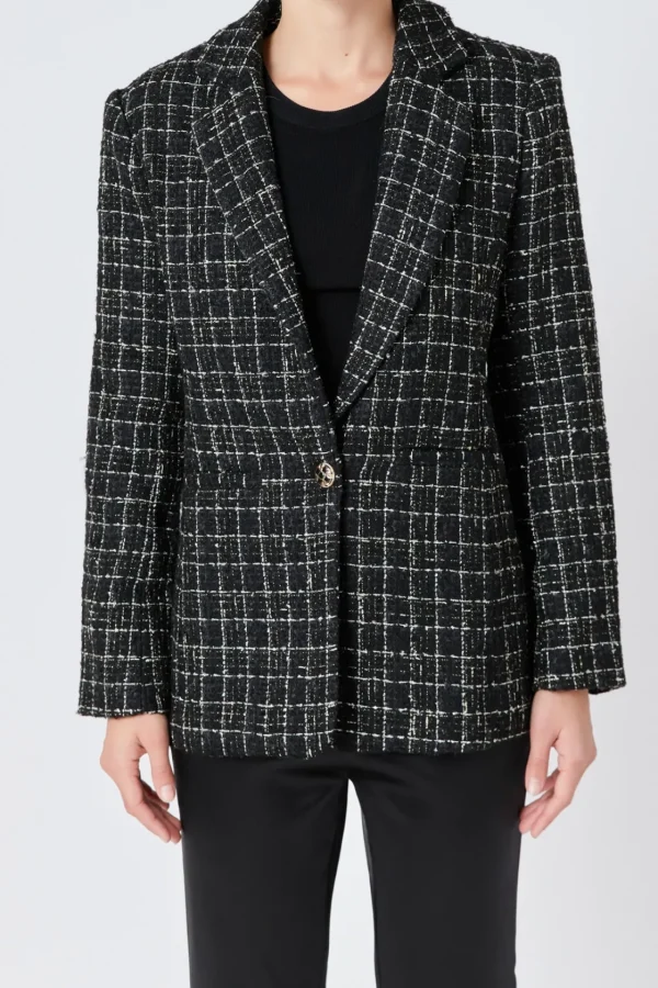 ENDLESS ROSE Blazers | Tops*- Tweed Single Breasted Blazer BLACK