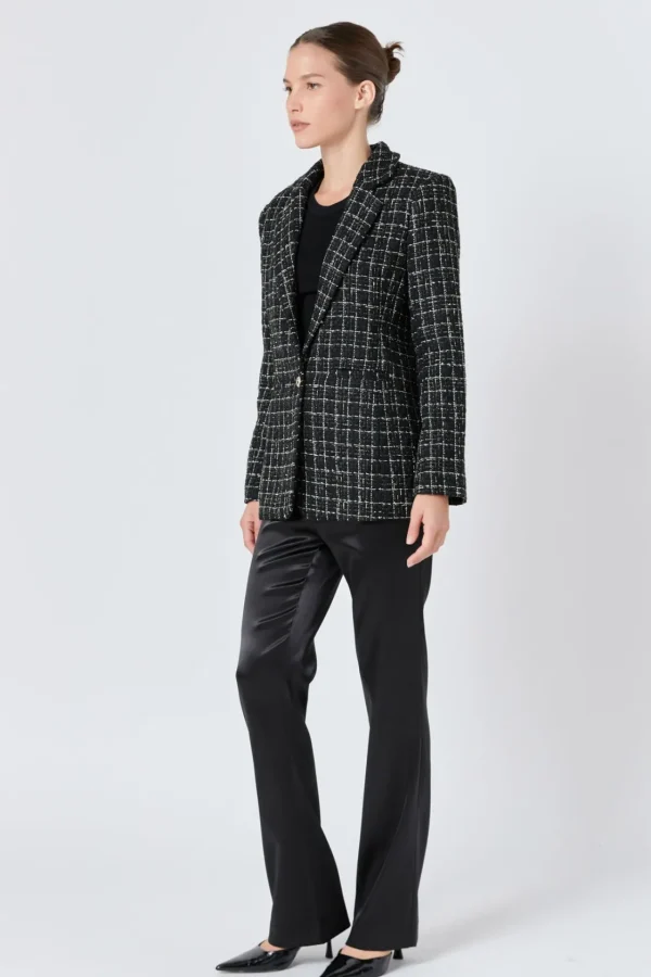 ENDLESS ROSE Blazers | Tops*- Tweed Single Breasted Blazer BLACK