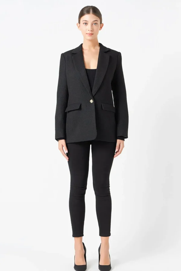 ENDLESS ROSE Matching Sets | Blazers*- Tweed Single Breast Blazer BLACK