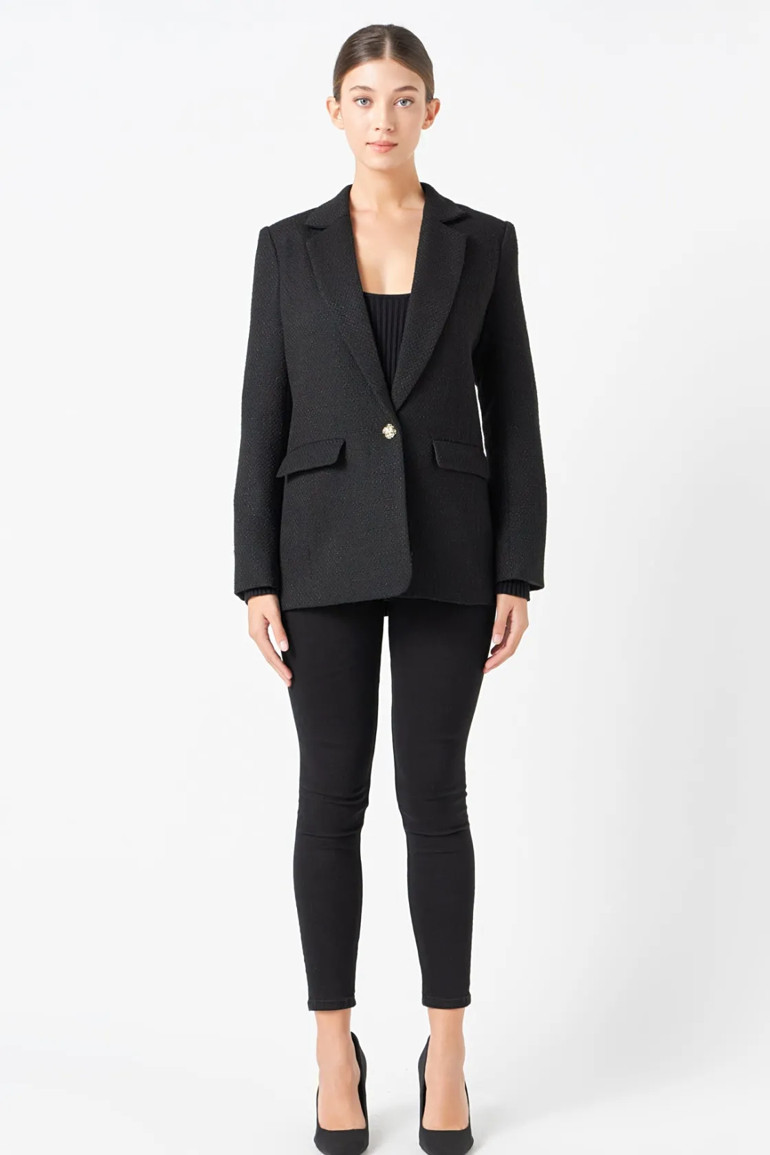 endless_rose__tweed_singl_5.webp ENDLESS ROSE Matching Sets | Blazers*- Tweed Single Breast Blazer BLACK