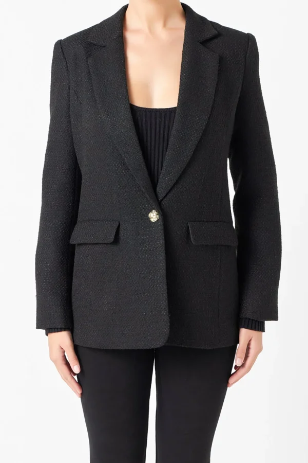 ENDLESS ROSE Matching Sets | Blazers*- Tweed Single Breast Blazer BLACK
