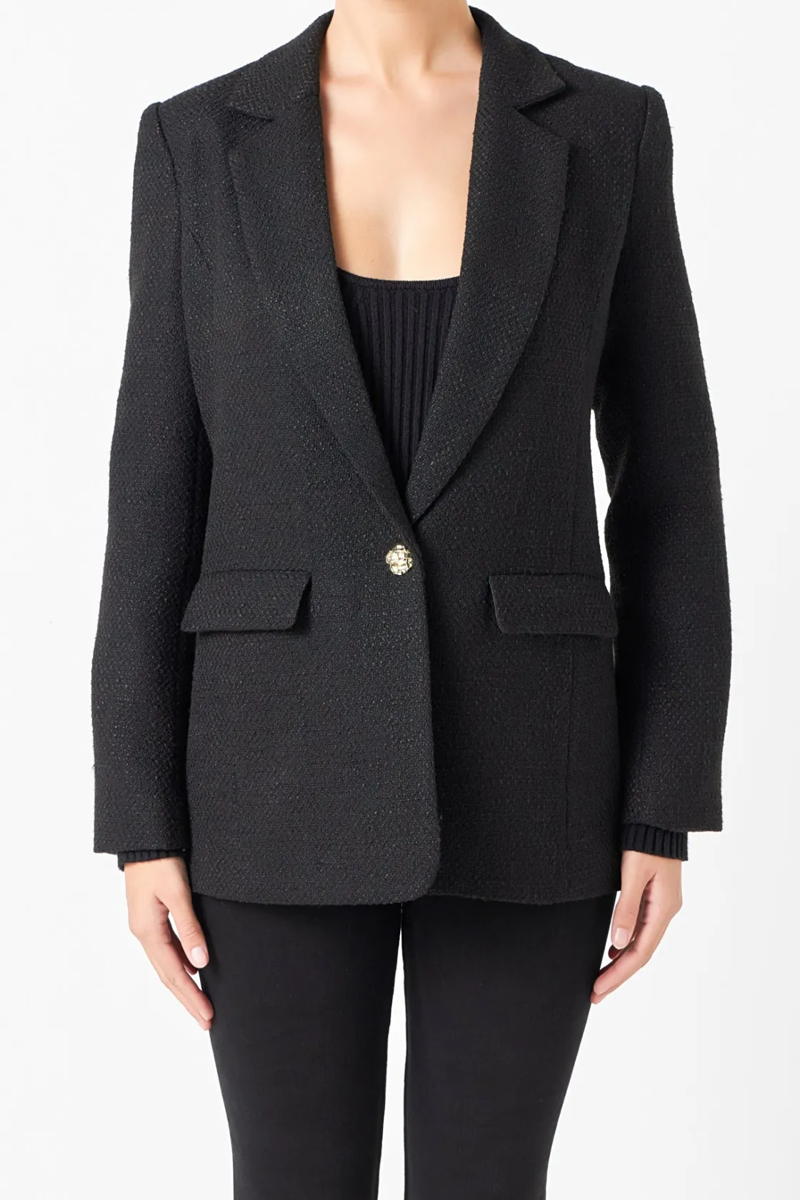 endless_rose__tweed_singl_6.webp ENDLESS ROSE Matching Sets | Blazers*- Tweed Single Breast Blazer BLACK
