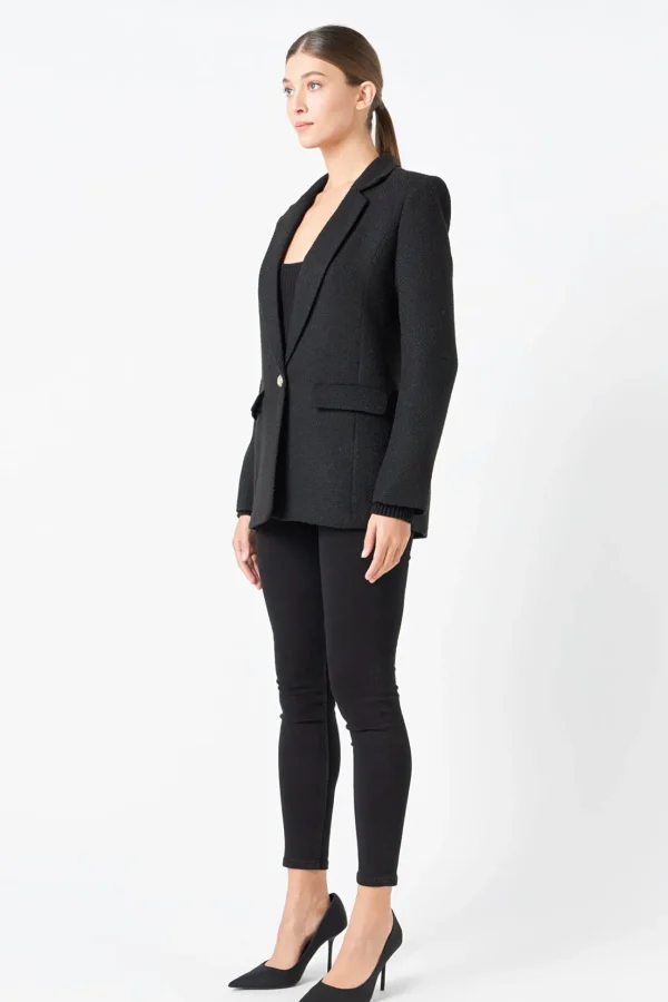ENDLESS ROSE Matching Sets | Blazers*- Tweed Single Breast Blazer BLACK