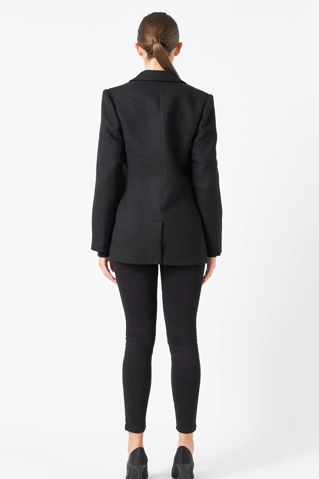 endless_rose__tweed_singl_8.webp ENDLESS ROSE Matching Sets | Blazers*- Tweed Single Breast Blazer BLACK