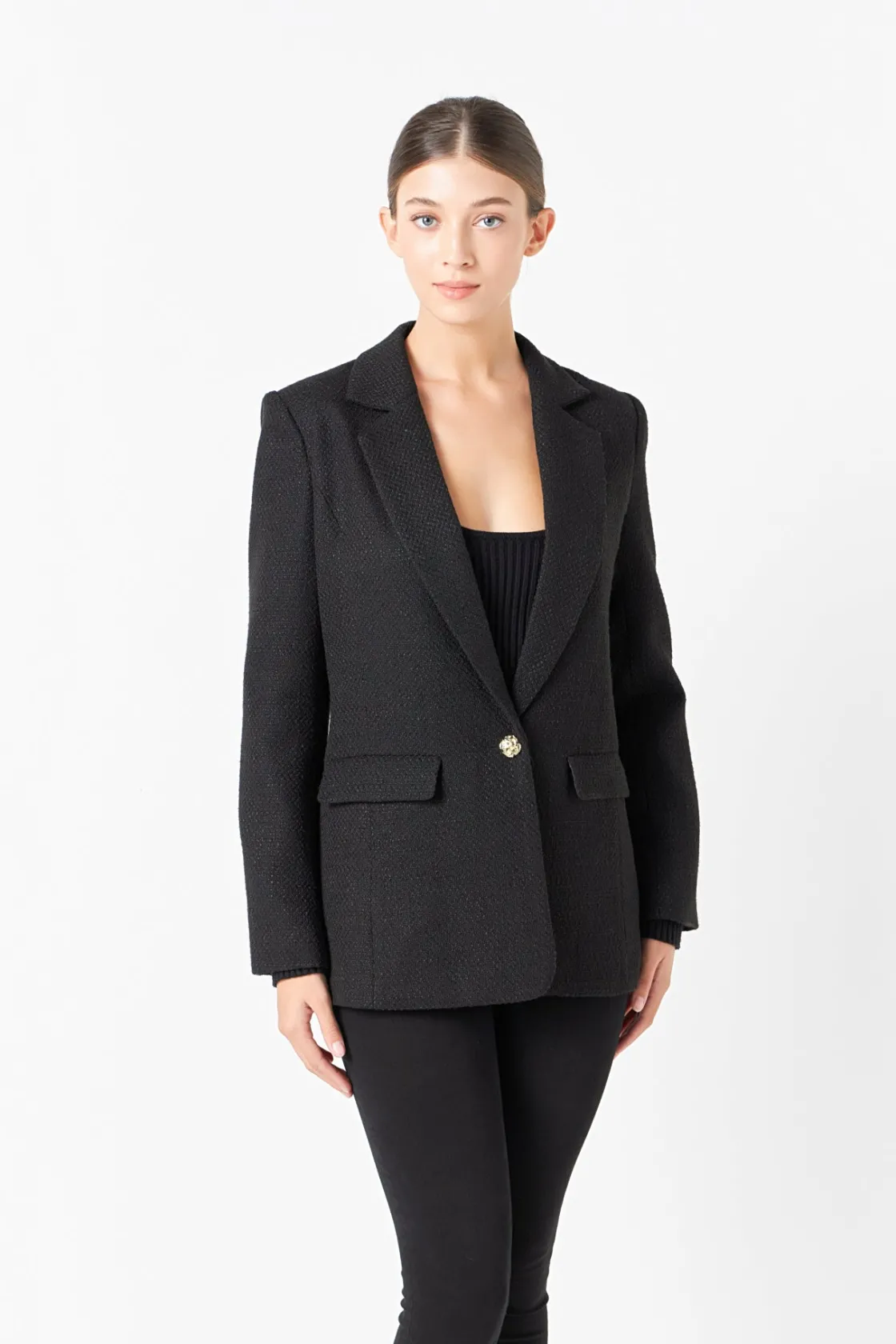 endless_rose__tweed_singl_9.webp ENDLESS ROSE Matching Sets | Blazers*- Tweed Single Breast Blazer BLACK