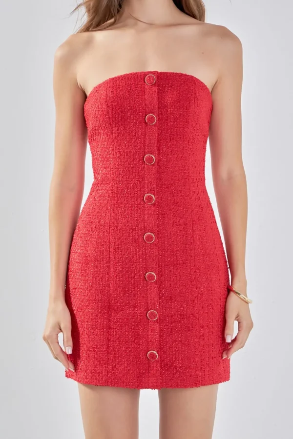ENDLESS ROSE Strapless | Tweed Dresses*- Tweed Strapless Mini Dress RED