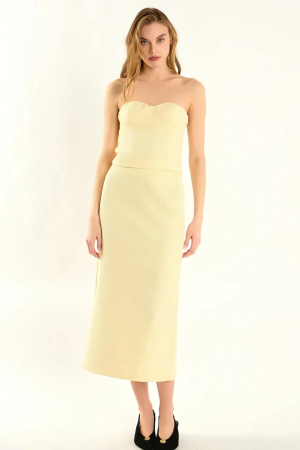 ENDLESS ROSE Matching Sets | Tops*- Tweed Strapless Top BUTTER