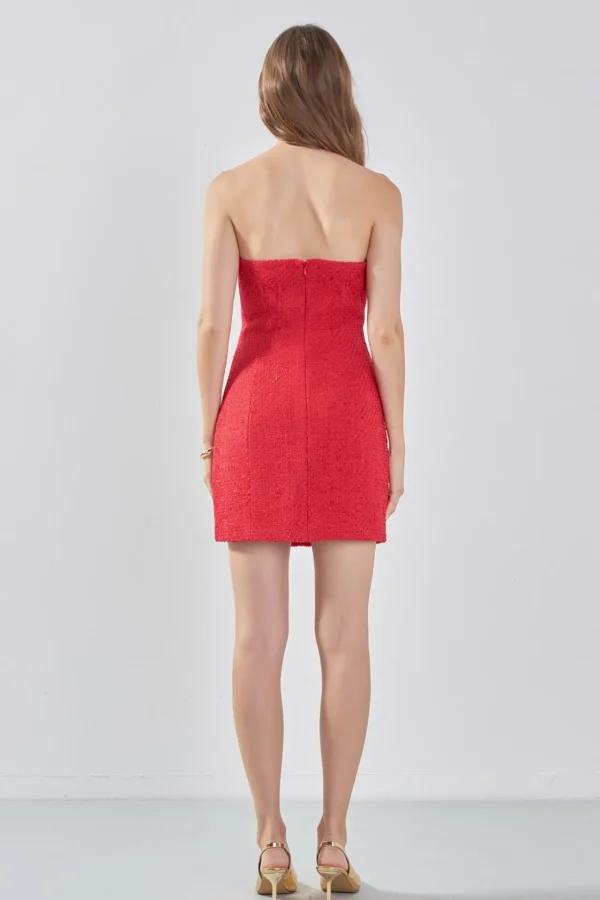 ENDLESS ROSE Strapless | Tweed Dresses*- Tweed Strapless Mini Dress RED