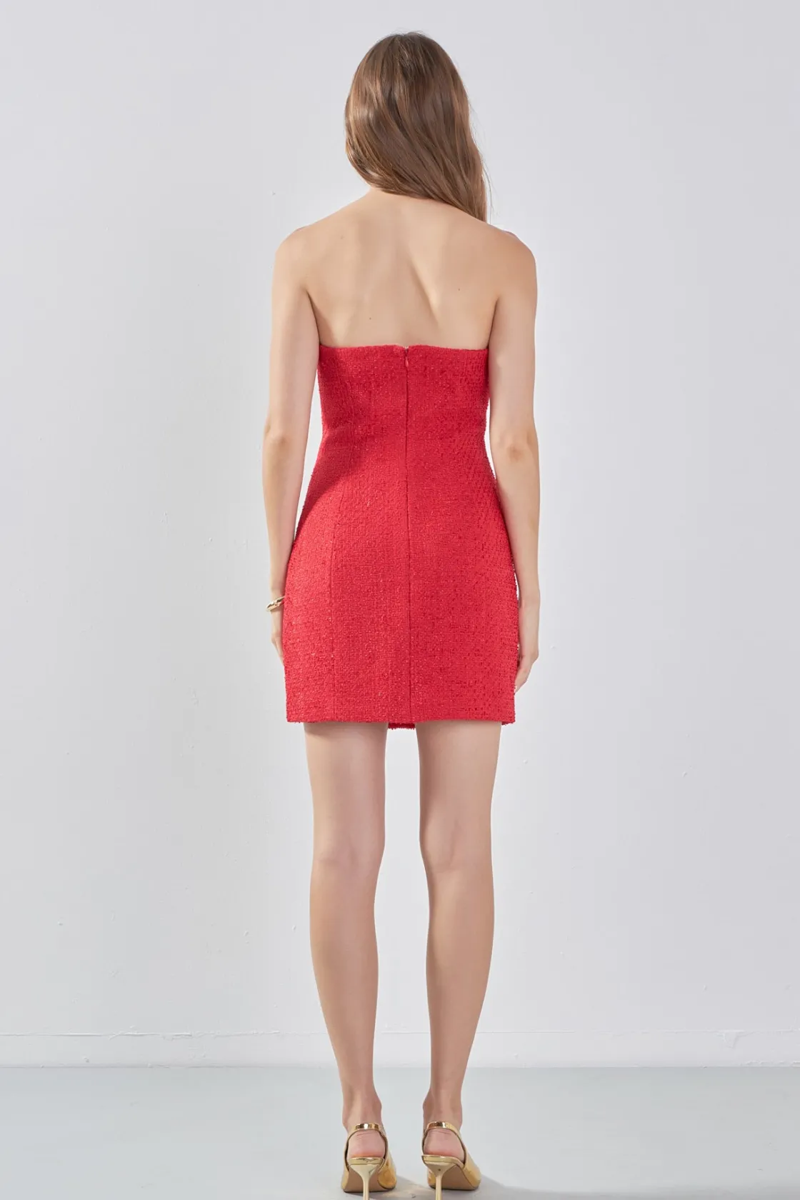 endless_rose__tweed_strap_2-1.webp ENDLESS ROSE Strapless | Tweed Dresses*- Tweed Strapless Mini Dress RED