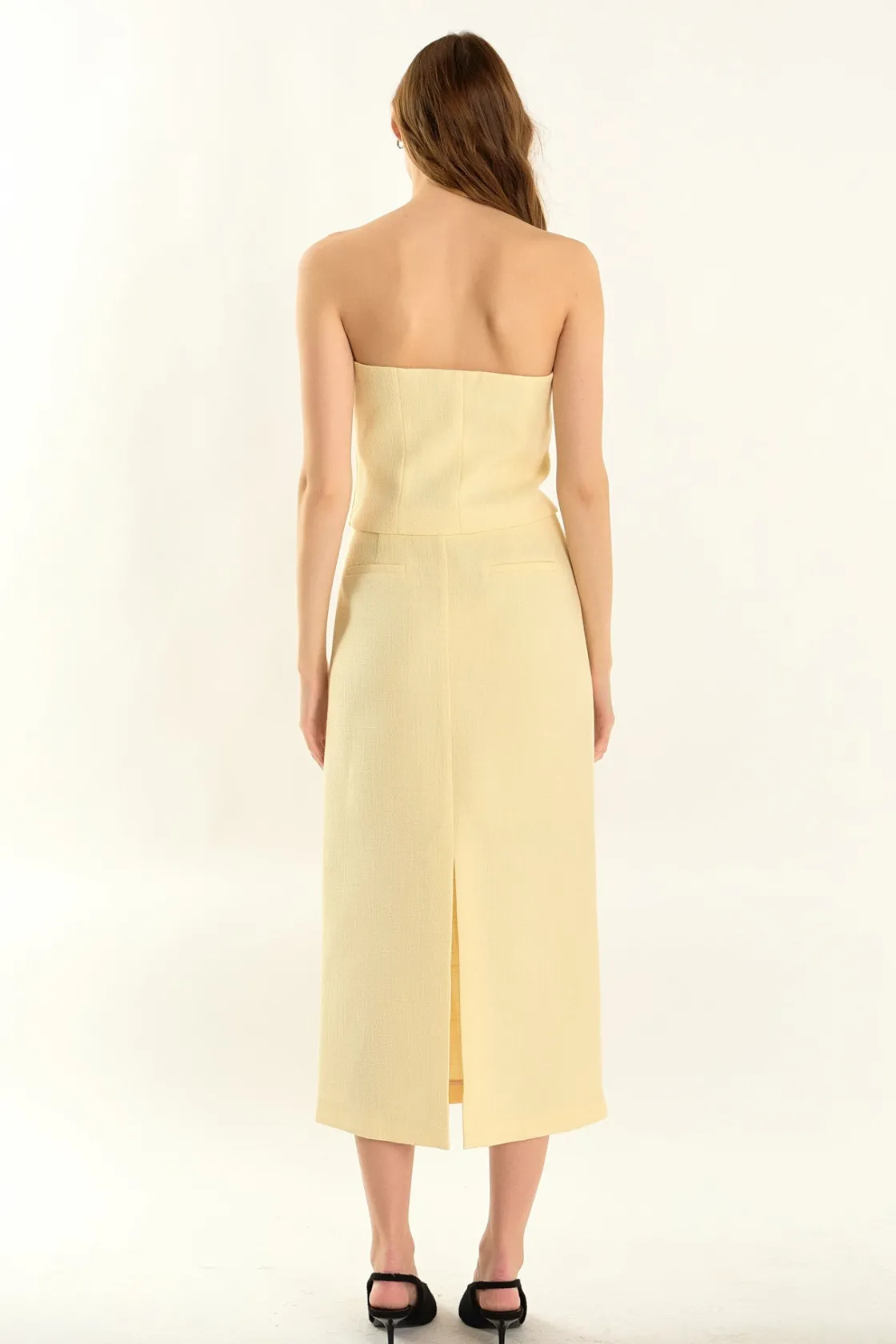 endless_rose__tweed_strap_3.webp ENDLESS ROSE Matching Sets | Tops*- Tweed Strapless Top BUTTER