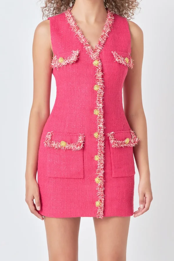 ENDLESS ROSE Tweed Dresses | Tops*- Tweed Trim Sleeveless Dress FUCHSIA