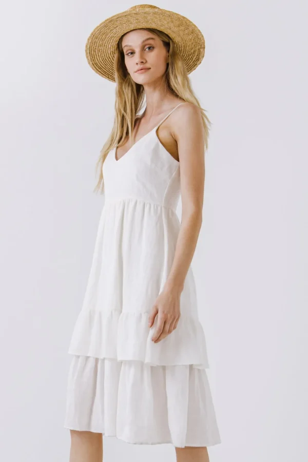 ENDLESS ROSE Tops*- Two Tiered Midi Dress OFFWHITE