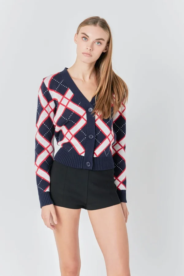 ENDLESS ROSE Cardigans | Tops*- V neck Cardigan NAVYMULTI