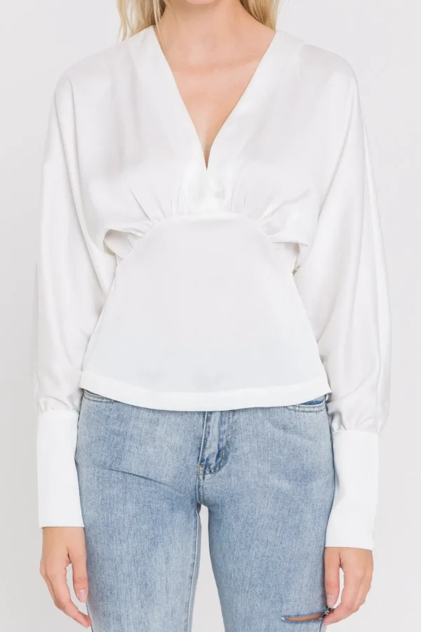 ENDLESS ROSE Tops*- V Neck Woven Blouse WHITE