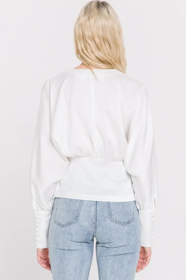 ENDLESS ROSE Tops*- V Neck Woven Blouse WHITE