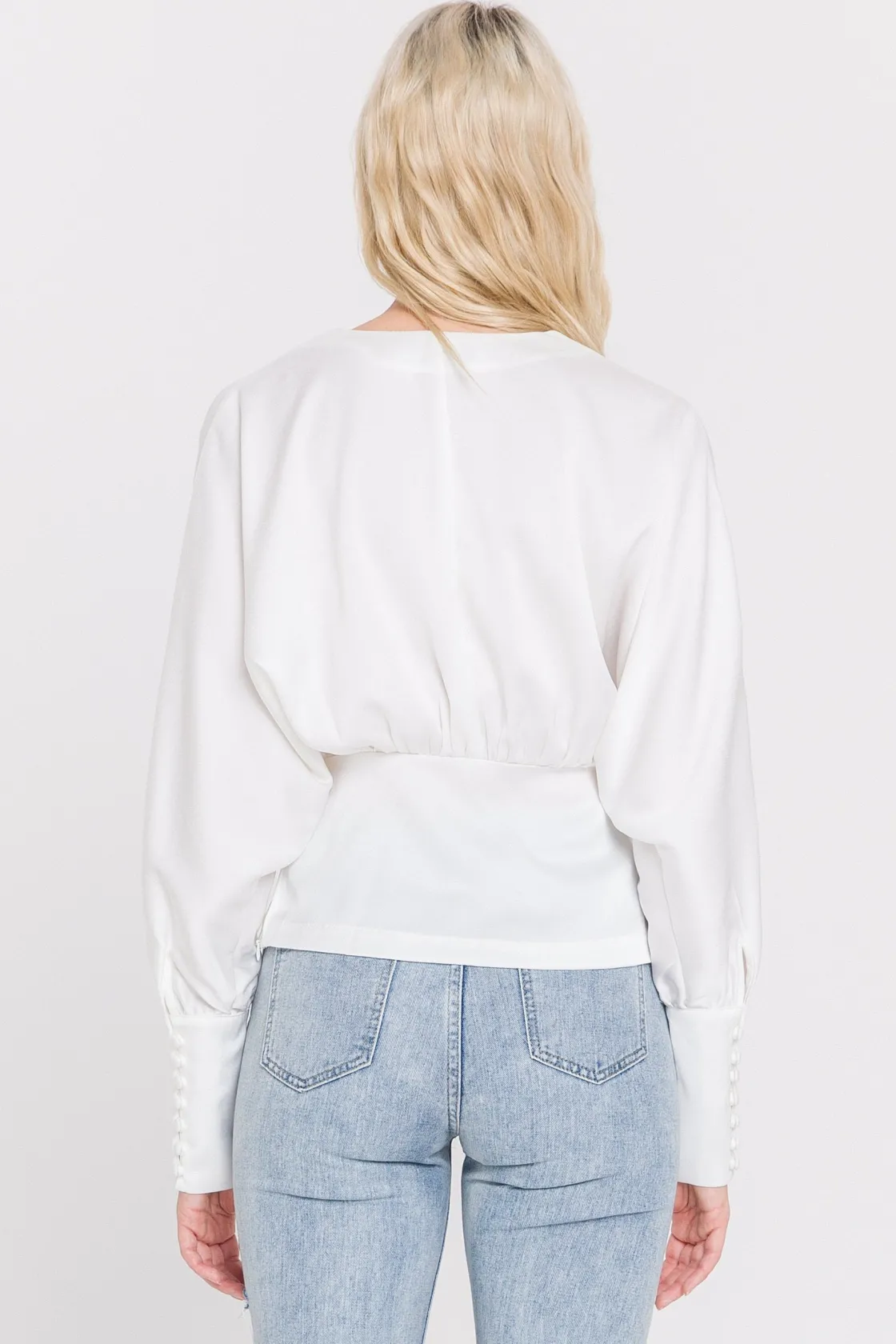 endless_rose__v_neck_wove_2.webp ENDLESS ROSE Tops*- V Neck Woven Blouse WHITE