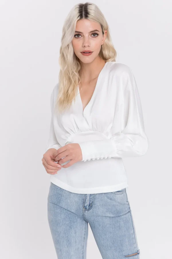 ENDLESS ROSE Tops*- V Neck Woven Blouse WHITE