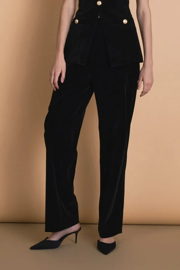 ENDLESS ROSE Pants | Tops*- Velvet High Waisted Trousers BLACK