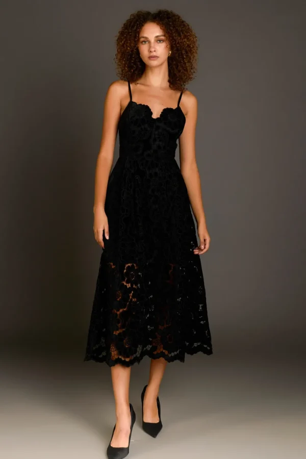 ENDLESS ROSE Lace Dresses | Tops*- Velvet Lace Midi Dress