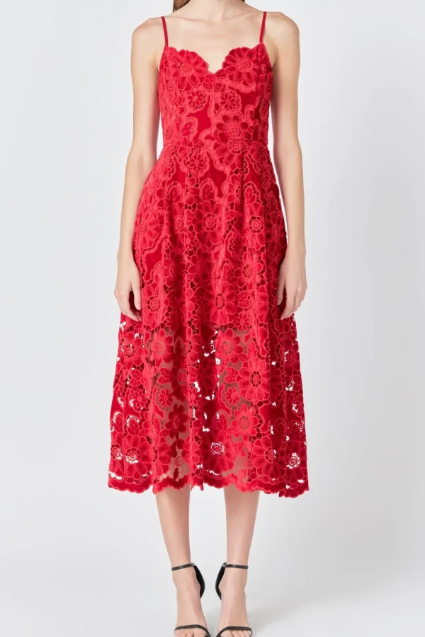 ENDLESS ROSE Lace Dresses | Tops*- Velvet Lace Midi Dress