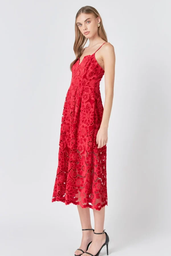 ENDLESS ROSE Lace Dresses | Tops*- Velvet Lace Midi Dress