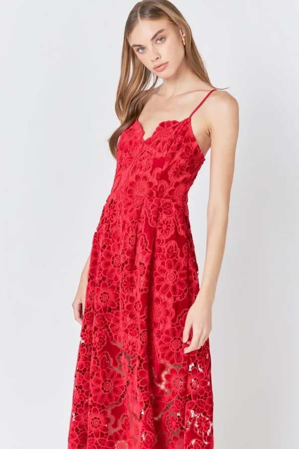 ENDLESS ROSE Lace Dresses | Tops*- Velvet Lace Midi Dress