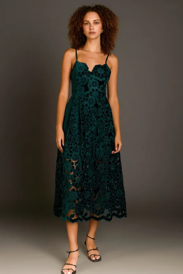 ENDLESS ROSE Lace Dresses | Tops*- Velvet Lace Midi Dress