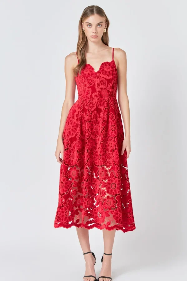 ENDLESS ROSE Lace Dresses | Tops*- Velvet Lace Midi Dress