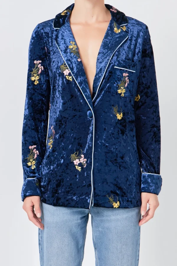 ENDLESS ROSE Jackets & Coats | Tops*- Velvet Pajama Jacket NAVY