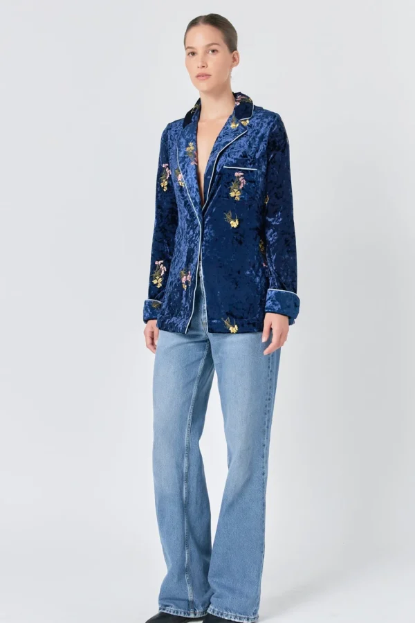 ENDLESS ROSE Jackets & Coats | Tops*- Velvet Pajama Jacket NAVY