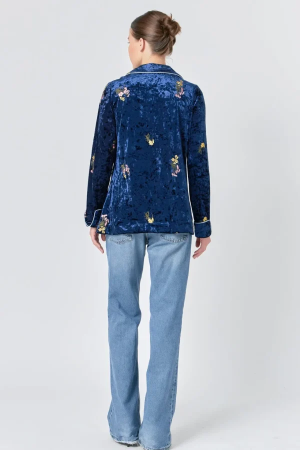 ENDLESS ROSE Jackets & Coats | Tops*- Velvet Pajama Jacket NAVY