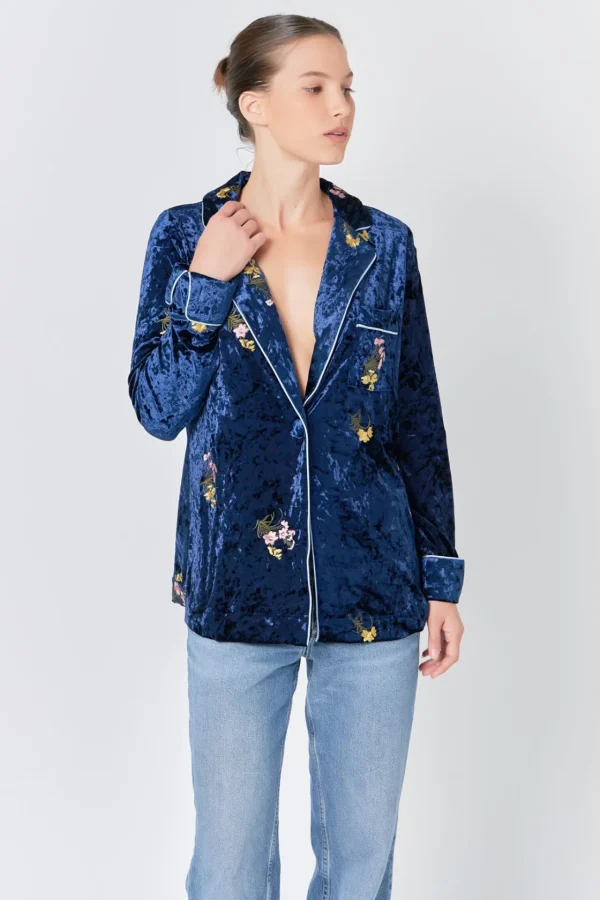 ENDLESS ROSE Jackets & Coats | Tops*- Velvet Pajama Jacket NAVY