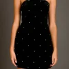 ENDLESS ROSE Strapless | Tops*- Velvet Rhinestone Mini Dress BLACK