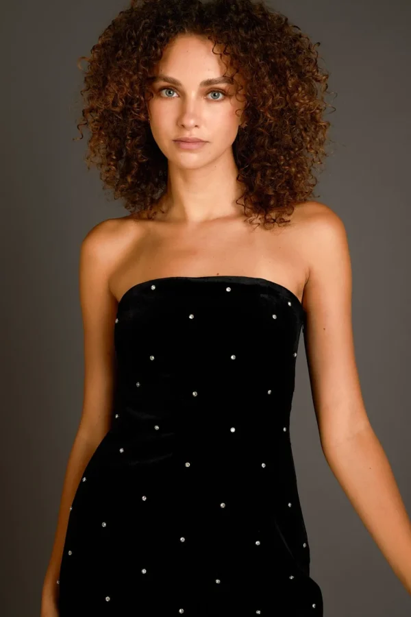 ENDLESS ROSE Strapless | Tops*- Velvet Rhinestone Mini Dress BLACK