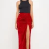 ENDLESS ROSE Skirts | Tops*- Velvet Ruched Maxi Skirt WINE
