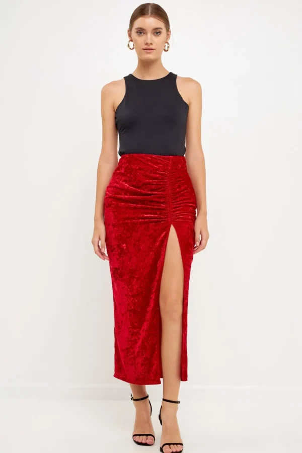 ENDLESS ROSE Skirts | Tops*- Velvet Ruched Maxi Skirt WINE