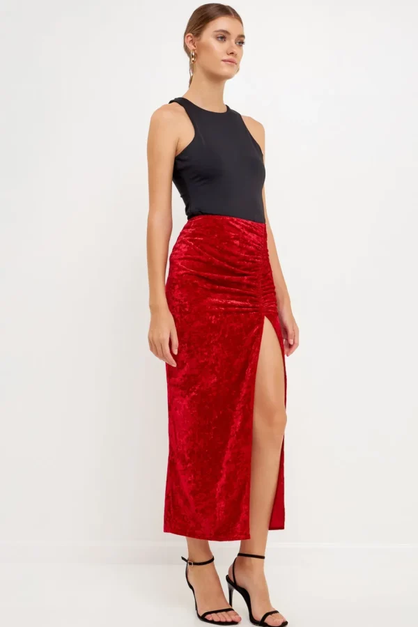 ENDLESS ROSE Skirts | Tops*- Velvet Ruched Maxi Skirt WINE