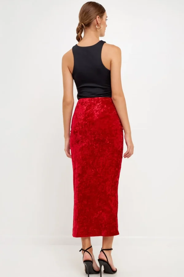 ENDLESS ROSE Skirts | Tops*- Velvet Ruched Maxi Skirt WINE